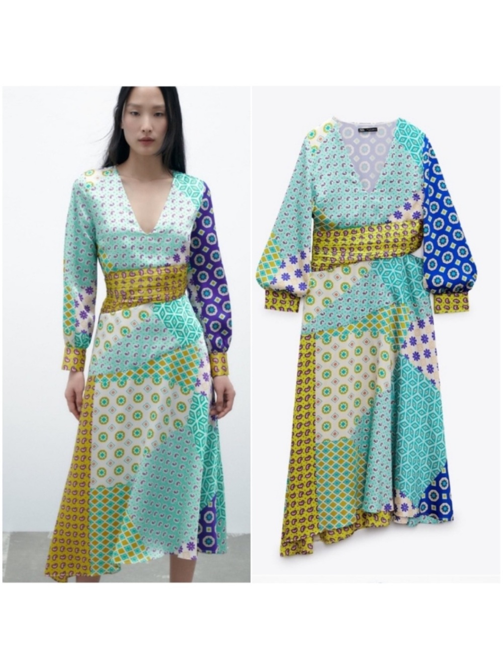 Zara Patchwork Midi Maxi Dress Blogger Fave M